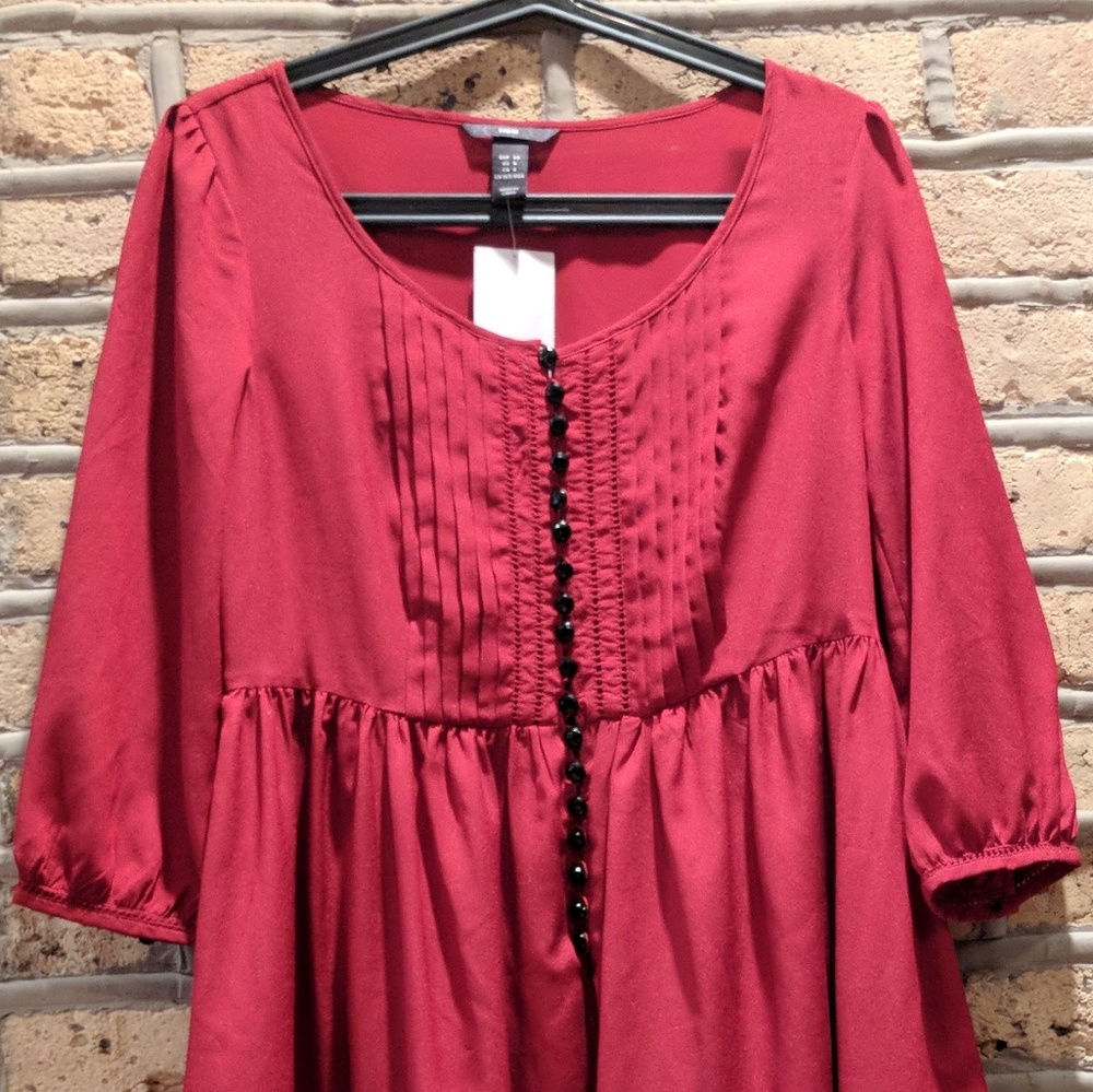 Red Pleat-front dress NWT